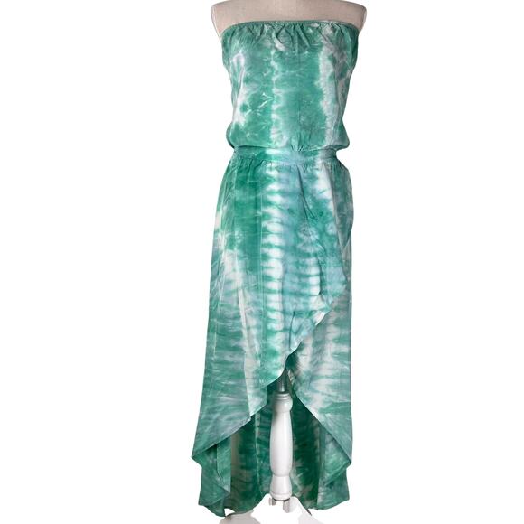 Anthropologie Gypsy 05 Silk Strapless Tie Dye Maxi Dress Green Asymmetrical Hem - Picture 1 of 7